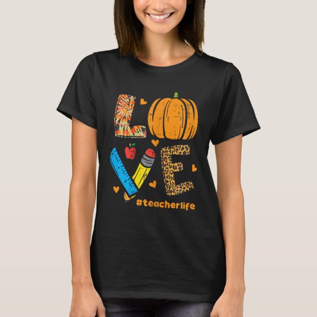Camiseta Amar Professor Pumpkin Leopard Queda outono Outono (Frente)