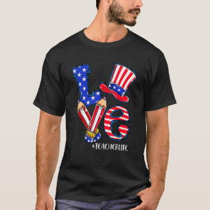 Camiseta Amar Professor Vida Bandeira Americana 4 de julho