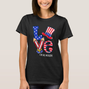 Camiseta Amar Professor Vida Bandeira Americana 4 de julho