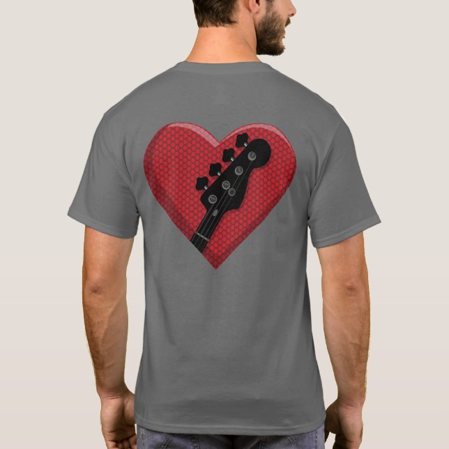 Camiseta Amar Violão Bass Cardíaco com Música Amp Grill (Verso)