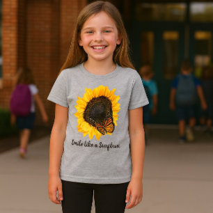 Camiseta Amarela de Meninas com Flor de Girassol