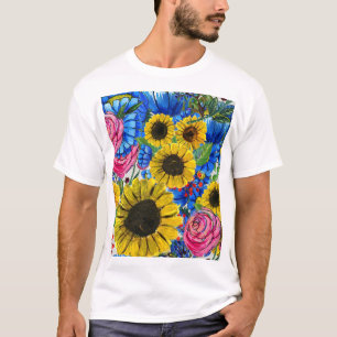 Camiseta Amarelo-Amarelo-Rosa-Floral Sem Vista
