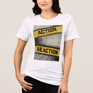 Camiseta Amarelo feminino e grafite "Ação e Reação"