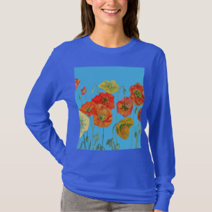 Camiseta Amarelo Laranja Papoula Arte Floral Aquarela Flor