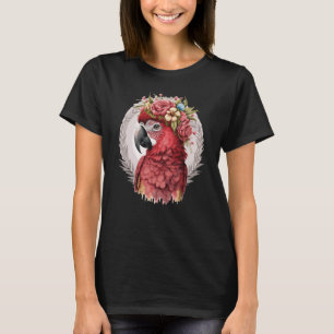 Camiseta Amarrã-escarlate-papagaio-Aquarela-Ave-Flor