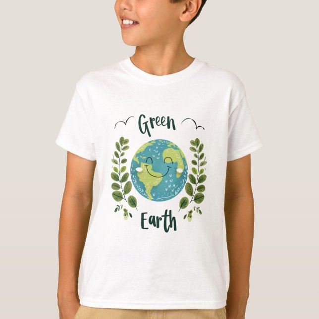 Camiseta Ambiente mundial - Terra sorridente com Terra Verd (Frente)