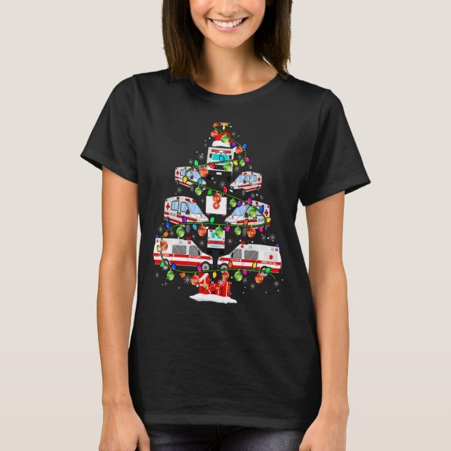 Camiseta Ambulância de árvore do Xmas Luzes do Xmas Papais  (Frente)