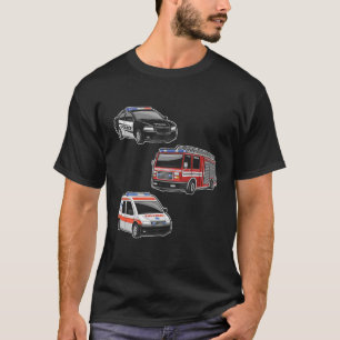 Camiseta Ambulância do Caminhão-Fogo da Polícia - Primeiras