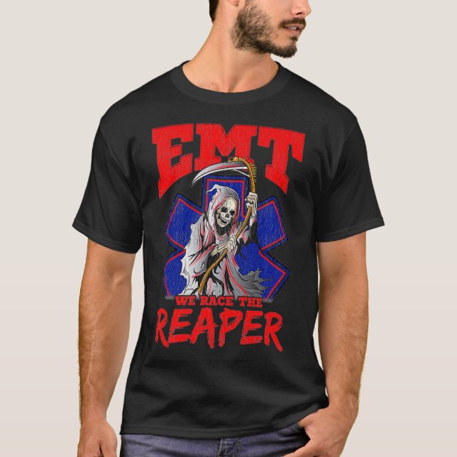 Camiseta Ambulância Engraçada Primeira Resposta AMR EMT Pre (Frente)