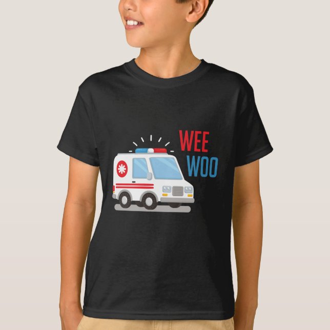Camiseta Ambulância paramédica Carro weo woo Hospital EMT (Frente)