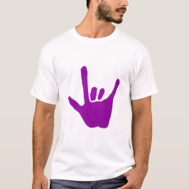 Camiseta Ame a mão, linguagem gestual no roxo no T