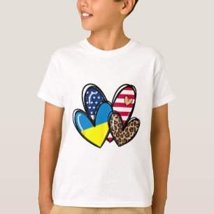 Camiseta Ame a Ucrânia EUA Bandeira Americana Coração Leopa