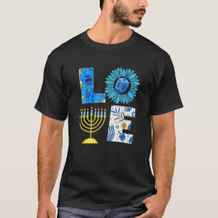 Camiseta Ame as Decorações de Hanukkah Dreidel Menorah Chan