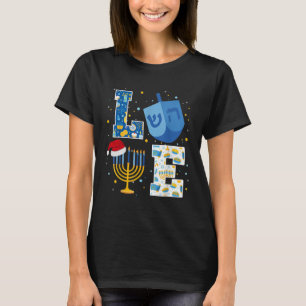 Camiseta Ame as Decorações de Hanukkah Dreidel Menorah Chan