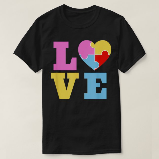 Camiseta Ame Heart Quebra-cabeça world Autism Day (Frente do Design)
