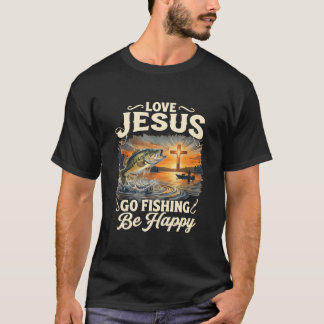 Camiseta Ame Jesus Vá Pescar Seja Feliz Pescador de Robalo