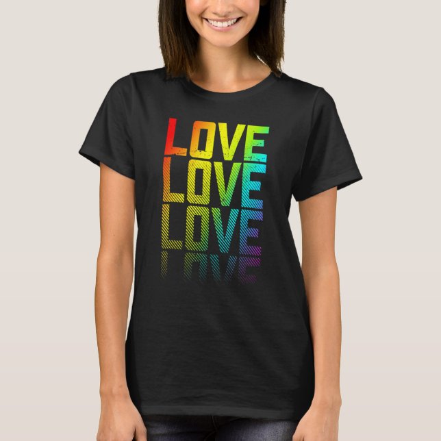 Camiseta Ame Lgbtq+ Orgulho gay do Arco-Íris Texto Fade Grá (Frente)