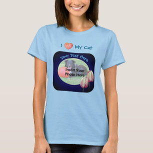 Camiseta Ame Meu Gato Tulipas Rosa Enquadra Sua Foto