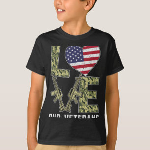 Camiseta Ame Nosso Dia dos Veteranos Orgulha Bandeira Milit