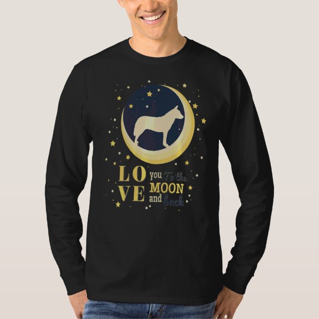 Camiseta Ame O Cão De Bovinos De Heeler Australiano À Lua (Frente)