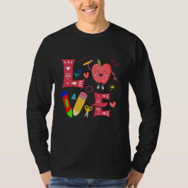 Camiseta Ame o Dia dos Namorados Maçã Retro Escola Pré K En