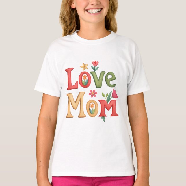 Camiseta Ame o texto da mãe com flores (Frente)