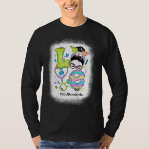 Camiseta Ame o trabalhador de saúde Mensagem Bun Stethoscop