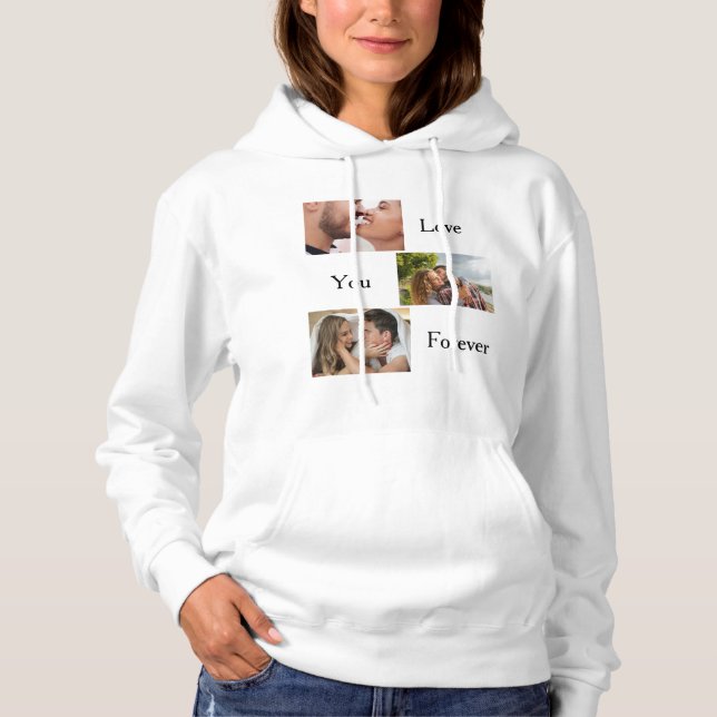 Camiseta Ame você para Casais personalizados de 3 fotos e n (Frente)