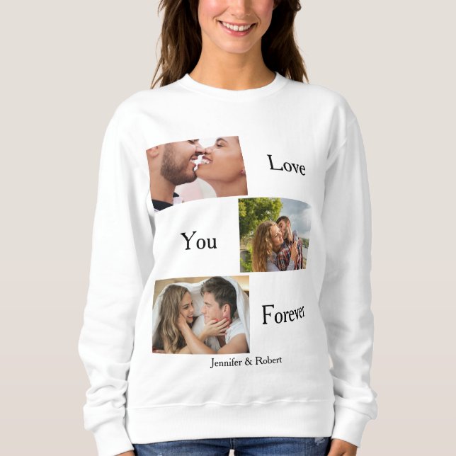 Camiseta Ame você para os Casais personalizados de 3 fotos  (Frente)