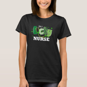Camiseta Ameixa Xadrez Trevo Enfermeira Sortuda St Patric