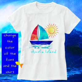 Camiseta Amelia Island Férias Watercolor Sailboat