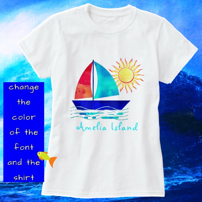 Camiseta Amelia Island Férias Watercolor Sailboat (Amelia Island, Florida)