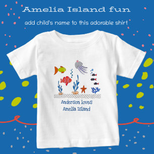 Camiseta Amelia Island FL Diversão Peixes do Oceano com Nom