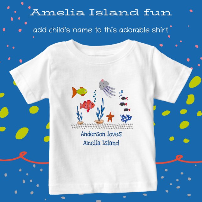 Camiseta Amelia Island FL Diversão Peixes do Oceano com Nom (Cute Vacation Souvenir with name.)