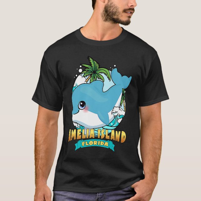 Camiseta AMELIA ISLAND FLORIDA Cute Baby Dolphin Beach Souv (Frente)