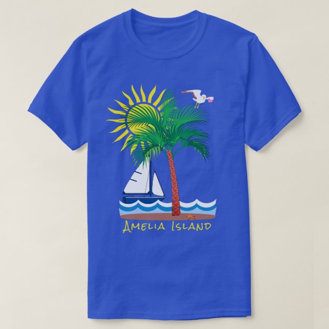 Camiseta Amelia Island Palm Sailboat e Sunshine (Frente do Design)