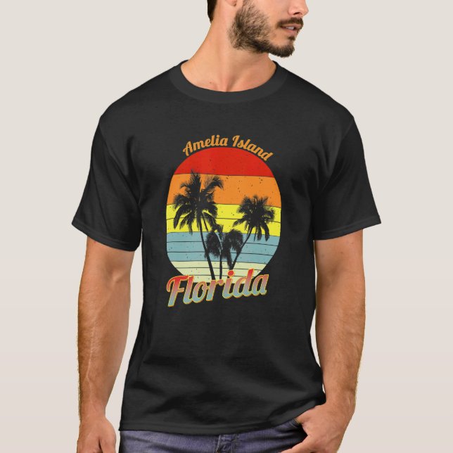 Camiseta Amelia Island Retro Tropical Palm Trees Va (Frente)