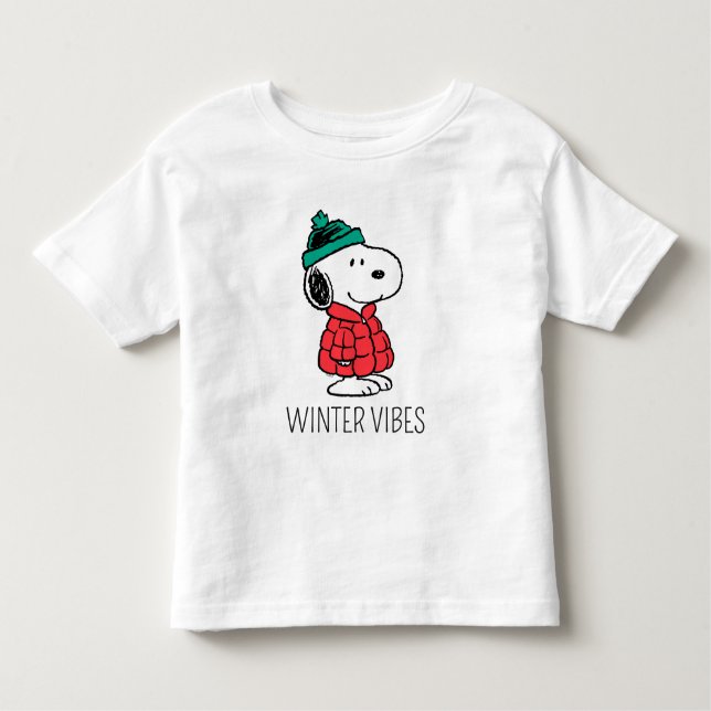 Camiseta Amendoins | Casaco de inverno e chapéu de Snoopy (Frente)