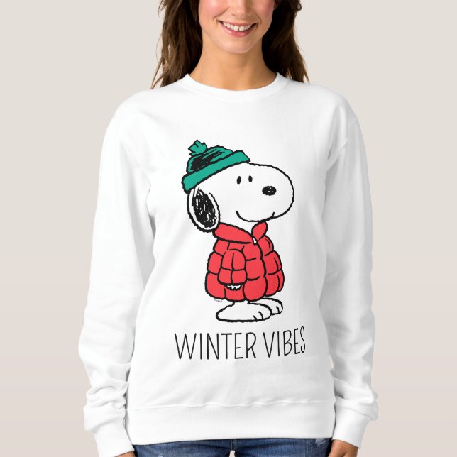 Camiseta Amendoins | Casaco de inverno e chapéu de Snoopy (Frente)