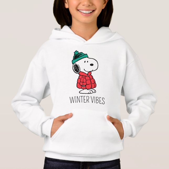 Camiseta Amendoins | Casaco de inverno e chapéu de Snoopy (Frente)