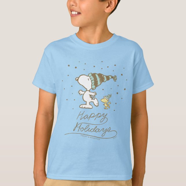 Camiseta Amendoins | Esnoopia e Woodstock de inverno (Frente)