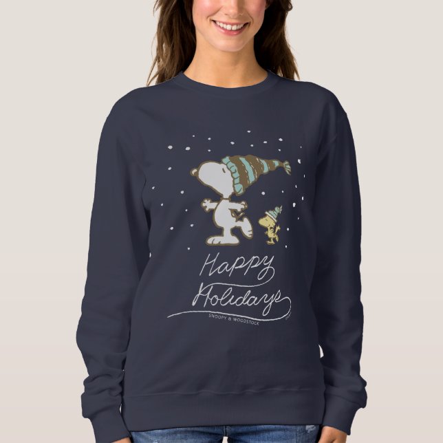 Camiseta Amendoins | Esnoopia e Woodstock de inverno (Frente)