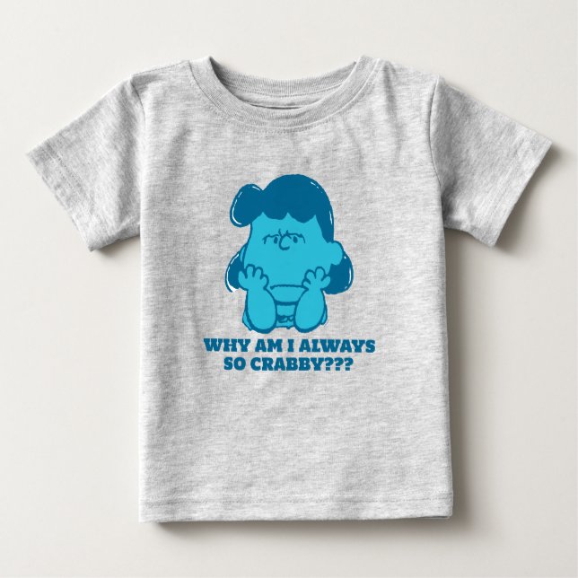 Camiseta Amendoins Lucy Quem diz que sou Crabby? (Frente)