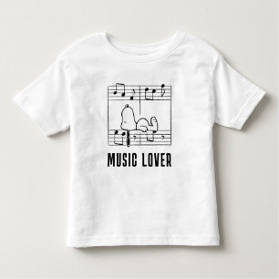 Camiseta Amendoins   Notas Musicais de Esnoopia