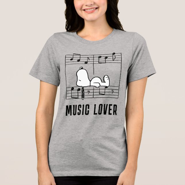 Camiseta Amendoins | Notas Musicais de Esnoopia (Frente)