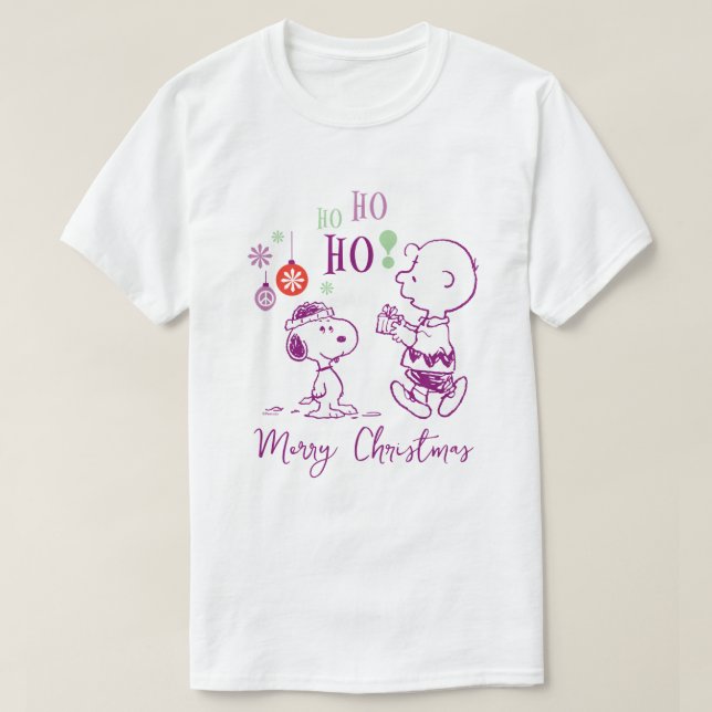Camiseta Amendoins | Snoopy & Charlie Brown Ho Ho Ho Ho (Frente do Design)