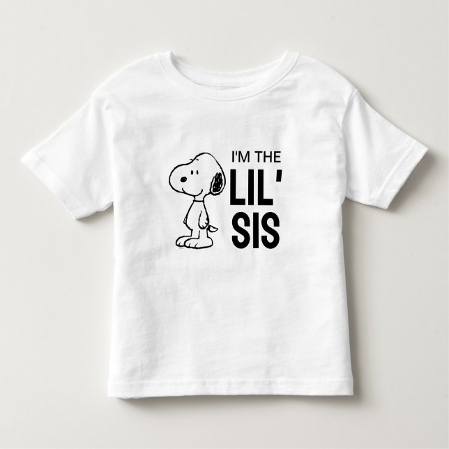 Camiseta Amendoins Snoopy | Eu sou a Irmã Mais Nova (Frente)
