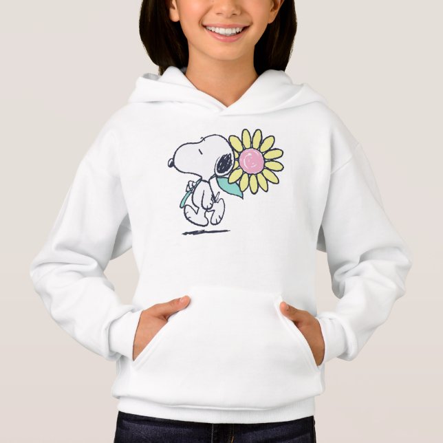 Camiseta Amendoins Snoopy Rosa Daisy Flower (Frente)