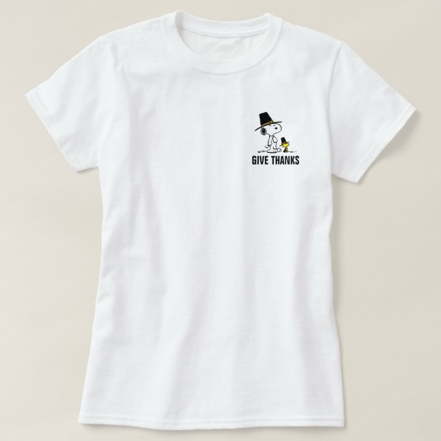 Camiseta Amendoins | Snoopy & Woodstock Pilgrim (Frente do Design)