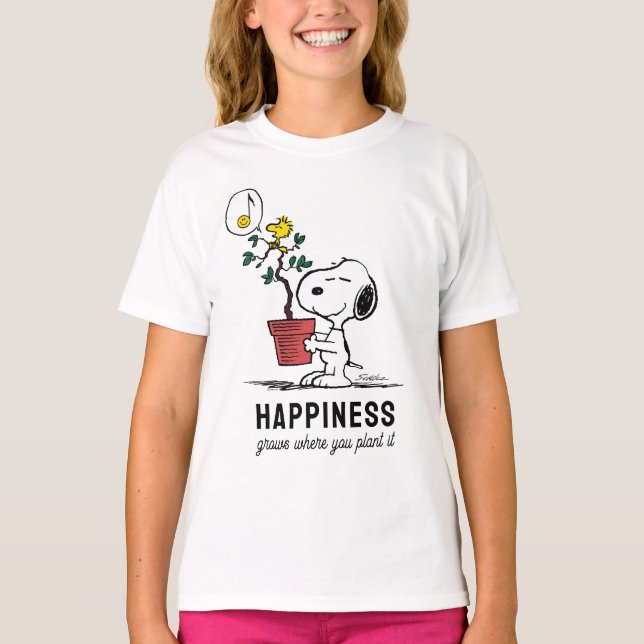 Camiseta Amendoins | Snoopy & Woodstock Plant A Tree (Frente)